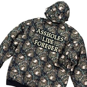 As*sh0les Live Forever Jacket Men's Large Black Hooded Skulls Camo Quilted Lined